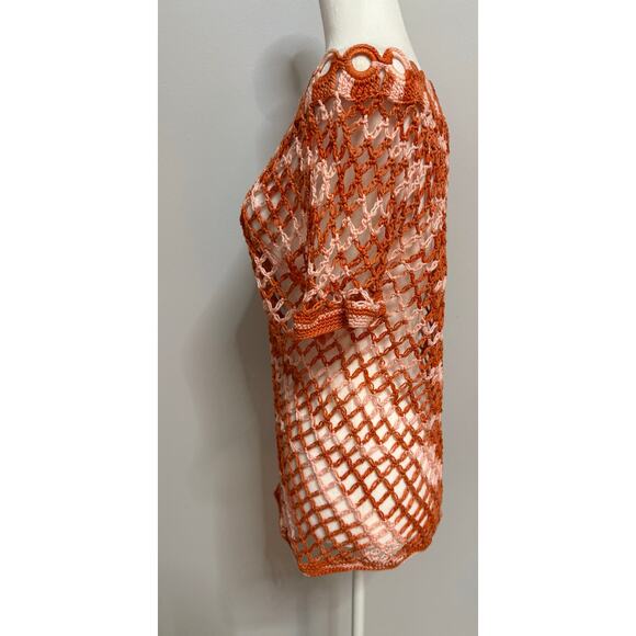 Women Handmade Crochet Orange rust pink Short Sleeves Top Size M off shoulder - Picture 4 of 4